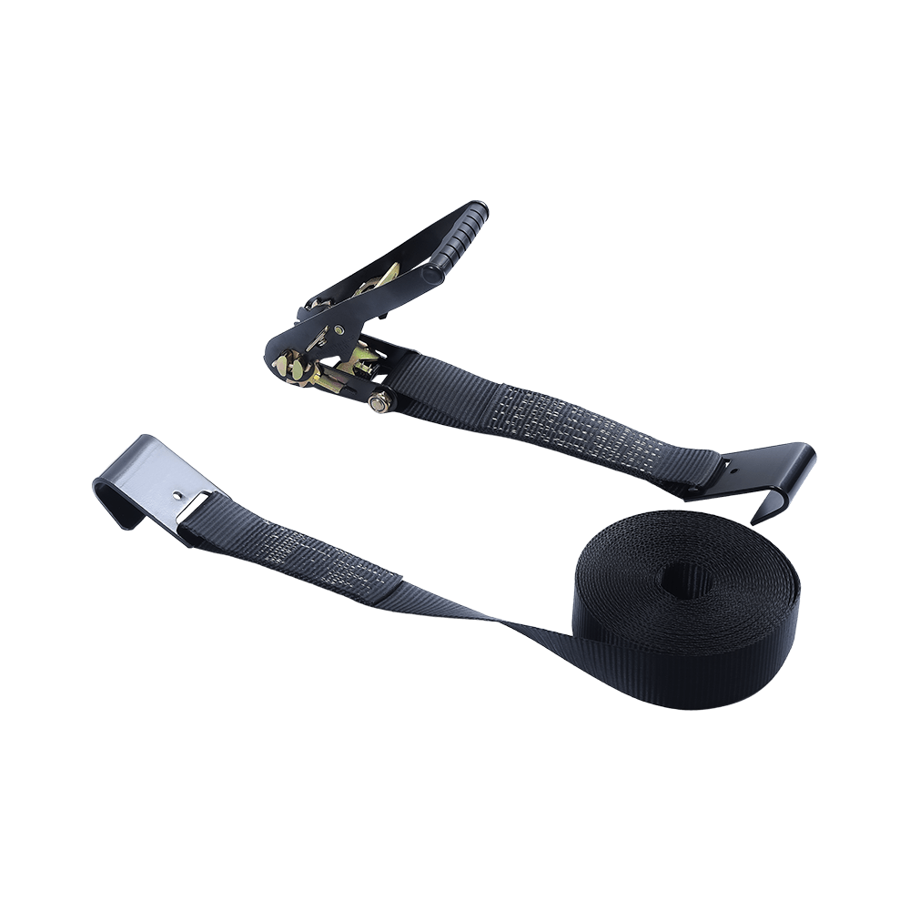 2 インチ ブラック電気泳動ラチェット バックル ストラップ、フラット フック付き