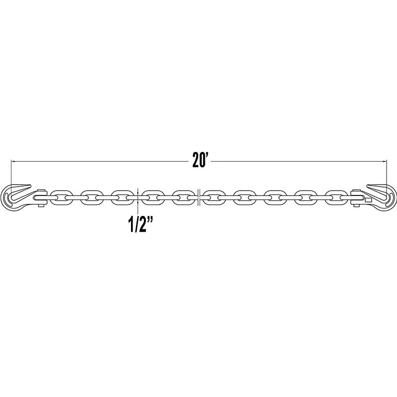 12 タイダウン チェーン アセンブリ W クレビス グラブ フック - グレード 80